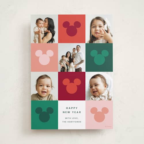 This is a cranberry holiday photo cards with standard by Ellen Schlegelmilch called vibrant disney mickey printing on recycled smooth signature in standard