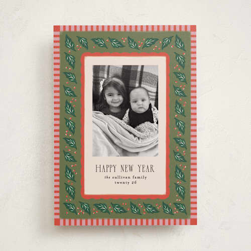 This is a pine needle holiday photo cards with standard by Julie Murray called francie printing on recycled smooth signature in standard