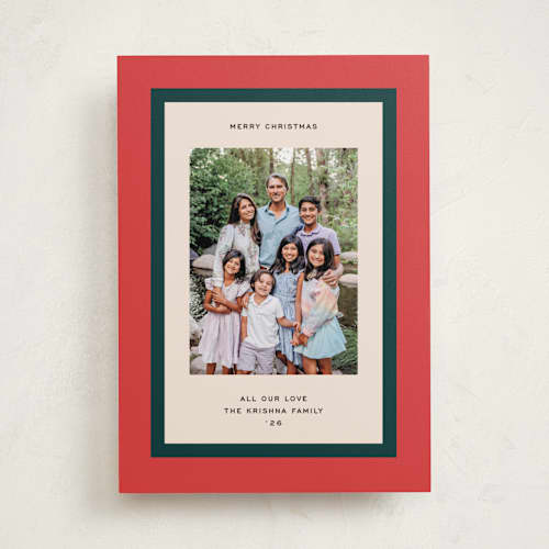 This is a candied apple holiday photo cards with standard by Annie Clark called classic wrap printing on recycled smooth signature in standard