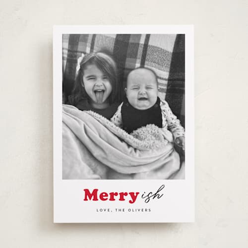 This is a holly holiday photo cards with standard by Carrie ONeal called festive-ish printing on recycled smooth signature in standard