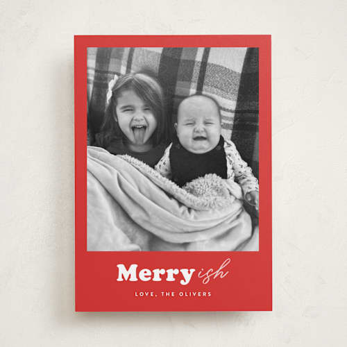 This is a peppermint holiday photo cards with standard by Carrie ONeal called festive-ish printing on recycled smooth signature in standard