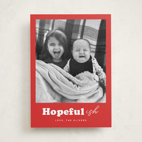 This is a peppermint holiday photo cards with standard by Carrie ONeal called festive-ish printing on recycled smooth signature in standard