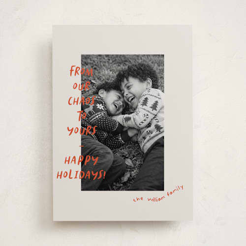 This is a crimson holiday photo cards with standard by Vera Lim called happy chaos printing on recycled smooth signature in standard