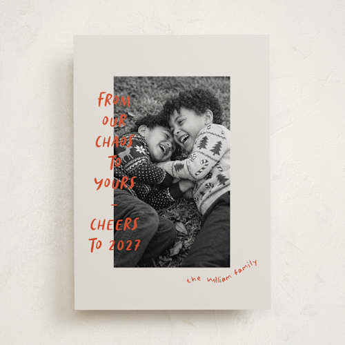 This is a crimson holiday photo cards with standard by Vera Lim called happy chaos printing on recycled smooth signature in standard