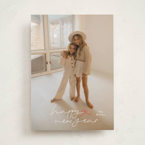 This is a holly holiday photo cards with standard by Phrosné Barwood called little cute bow printing on recycled smooth signature in standard
