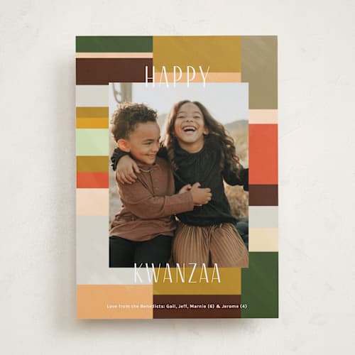 This is a spice kwanzaa cards with standard by Studio Suku called quilted colorblock printing on recycled smooth signature in standard