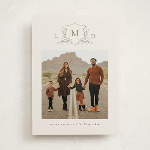 This is a ivory kwanzaa cards with standard by Meagan Christensen called monogrammed printing on recycled smooth signature in standard