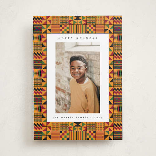 This is a pumpkin kwanzaa cards with standard by Anastasia Makarova called kente printing on recycled smooth signature in standard