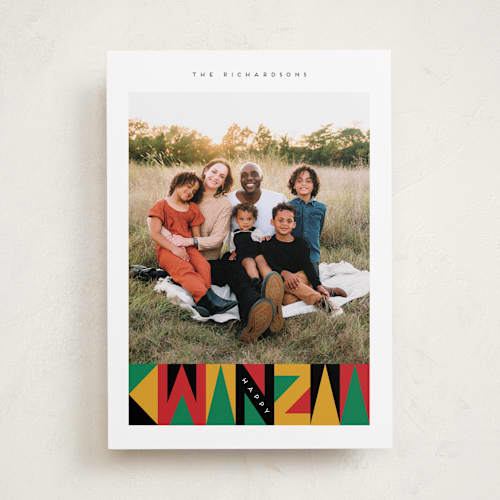 This is a sugar kwanzaa cards with standard by Angela Garrick called kwanzaa blocks printing on recycled smooth signature in standard