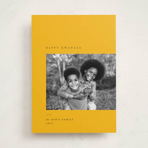 This is a lemon kwanzaa cards with standard by Robert and Stella called mod kwanzaa printing on recycled smooth signature in standard