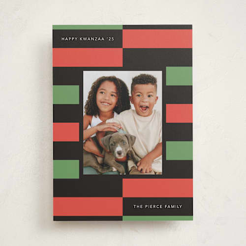 This is a holly kwanzaa cards with standard by letterfix called kwanzaa keys printing on recycled smooth signature in standard