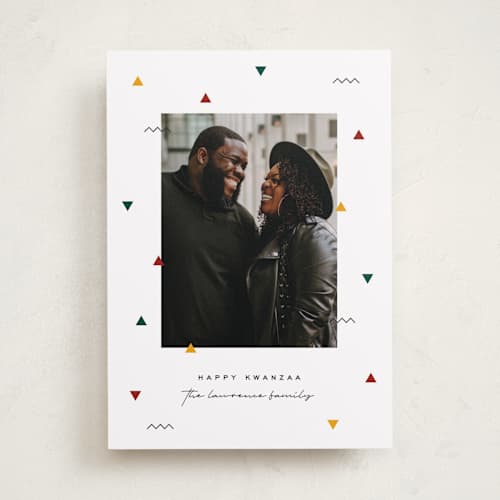 This is a snow kwanzaa cards with standard by Jessica Corliss called kwanzaa confetti printing on recycled smooth signature in standard