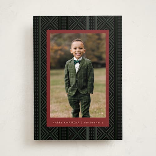 This is a cinnabar kwanzaa cards with standard by Kamala Nahas called jiometri printing on recycled smooth signature in standard