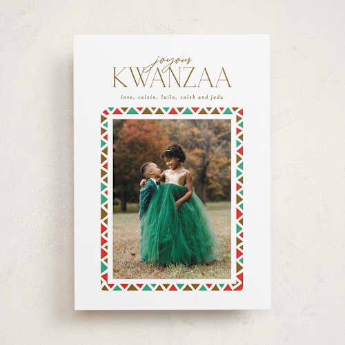 This is a carnival kwanzaa cards with standard by Phrosné Barwood called colorful border printing on recycled smooth signature in standard