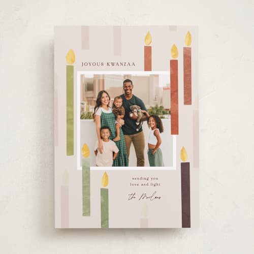 This is a vanilla kwanzaa cards with standard by Pati Cascino called candles of light printing on recycled smooth signature in standard