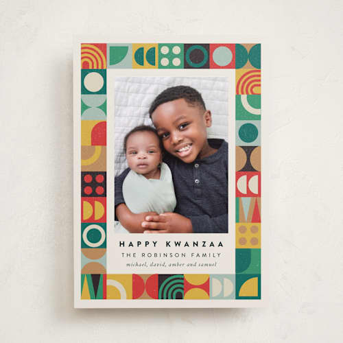 This is a sunset kwanzaa cards with standard by Maria Alou called modern kwanzaa printing on recycled smooth signature in standard