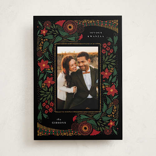 This is a rose kwanzaa cards with standard by Grae called festive flora printing on recycled smooth signature in standard