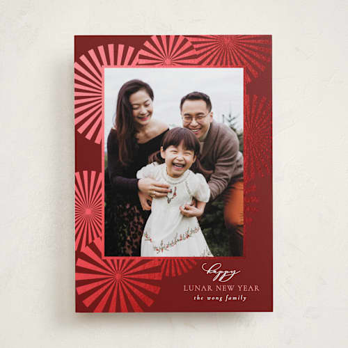 This is a cherry chinese new year cards with foil pressed by Monika Torun called lunar burst printing on recycled smooth signature in standard