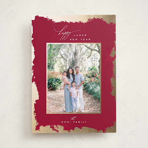 This is a maple leaf chinese new year cards with foil pressed by Nicoletta Savod called golden frame printing on recycled smooth signature in standard