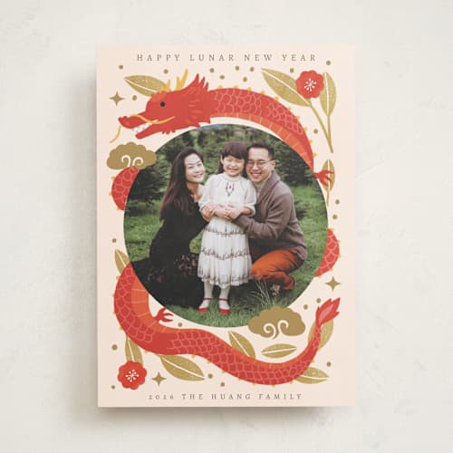 This is a cream chinese new year cards with standard by Cindy Chu called year of dragon printing on recycled smooth signature in standard
