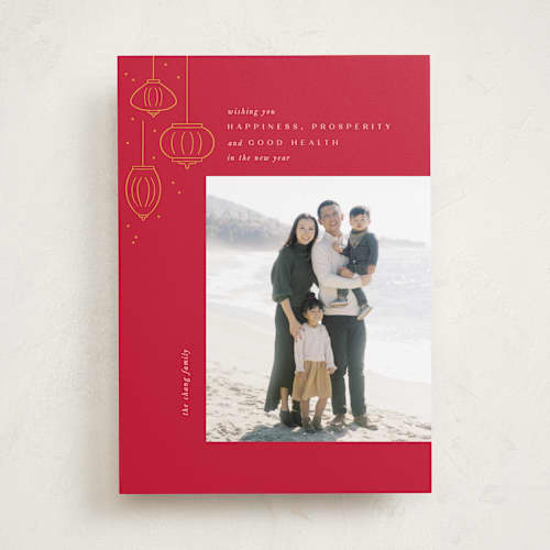 This is a scarlet chinese new year cards with standard by Creo Study called festive lanterns printing on recycled smooth signature in standard