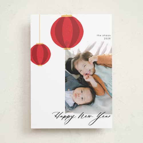 This is a noir chinese new year cards with standard by Morgan Kendall called lanterns printing on recycled smooth signature in standard