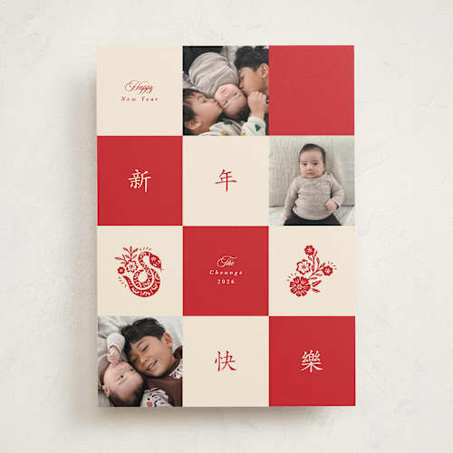 This is a gladiolus chinese new year cards with standard by Vivian Yiwing called lunar snake blocks printing on recycled smooth signature in standard