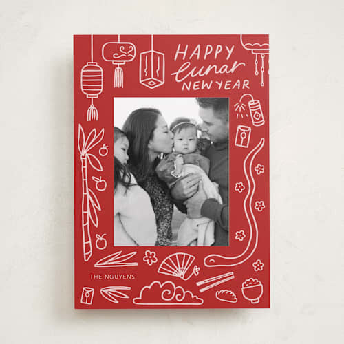 This is a jade chinese new year cards with standard by Abbigail Lim called lunar doodles printing on recycled smooth signature in standard