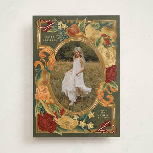 This is a festive gold met with foil pressed by Grae called seasons and elements printing on recycled smooth signature in standard