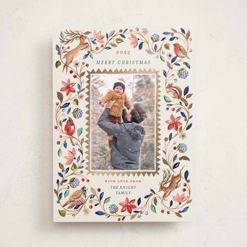 This is a poinsettia met with foil pressed by Sarah Knight called palampore woodland printing on recycled smooth signature in standard