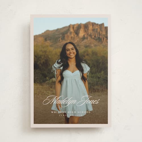 This is a sand graduation announcements with standard by Megan Cash called fluid printing on recycled smooth signature in standard