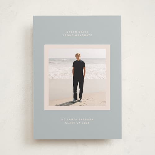 This is a sky graduation announcements with standard by JoAnn Jinks called minimal printing on recycled smooth signature in standard