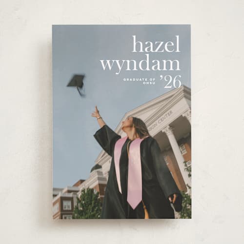 This is a moon graduation announcements with standard by Bryanna Mehner called crest printing on recycled smooth signature in standard