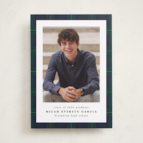 This is a academy graduation announcements with standard by Lea Delaveris called preppy plaid printing on recycled smooth signature in standard