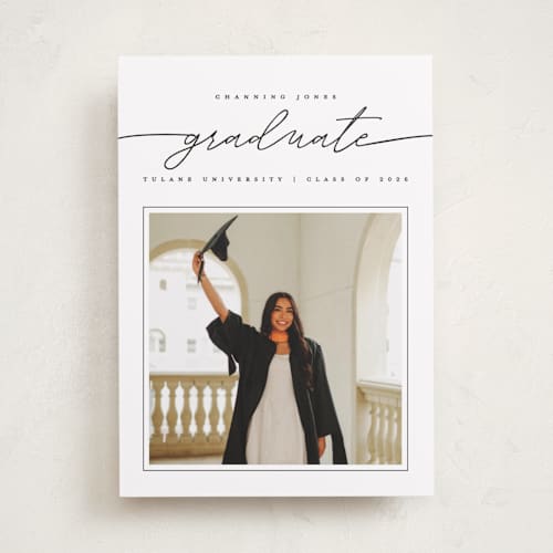 This is a tuxedo graduation announcements with standard by Pixel and Hank called simple details printing on recycled smooth signature in standard