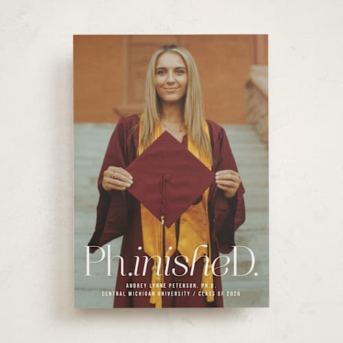 This is a cloud graduation announcements with standard by Heather Schertzer called ph.inished. printing on recycled smooth signature in standard