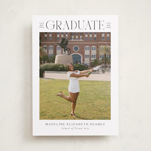 This is a snow graduation announcements with standard by Nicoletta Savod called newsprint printing on recycled smooth signature in standard