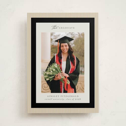 This is a noir graduation announcements with standard by Jackie Crawford called modern striped frame printing on recycled smooth signature in standard