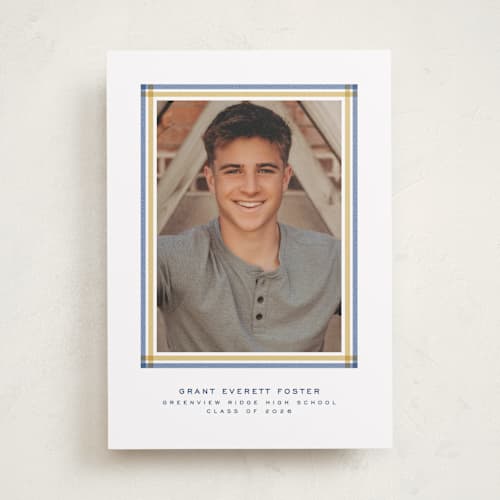 This is a night sky graduation announcements with standard by Lea Delaveris called woven frame printing on recycled smooth signature in standard