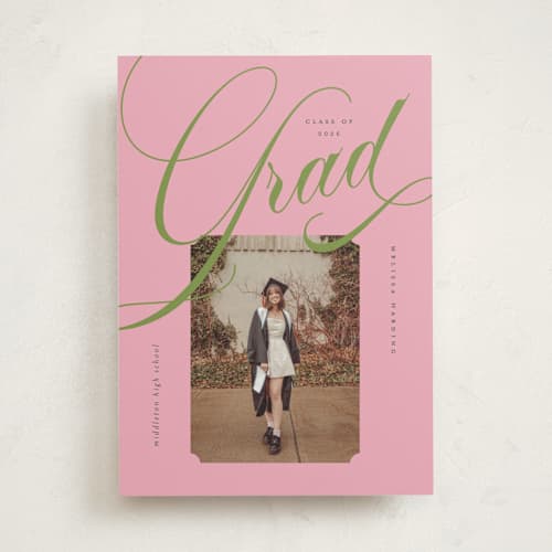 This is a strawberry matcha graduation announcements with standard by Vera Lim called bold.. printing on recycled smooth signature in standard