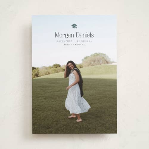 This is a fairway graduation announcements with standard by Carolyn MacLaren called elated cap printing on recycled smooth signature in standard