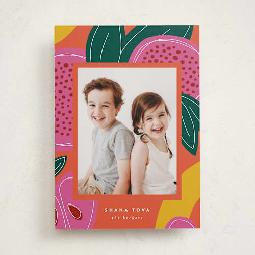 This is a apricot rosh hashanah cards with standard by Jessica Corliss called fruitful celebration printing on recycled smooth signature in standard