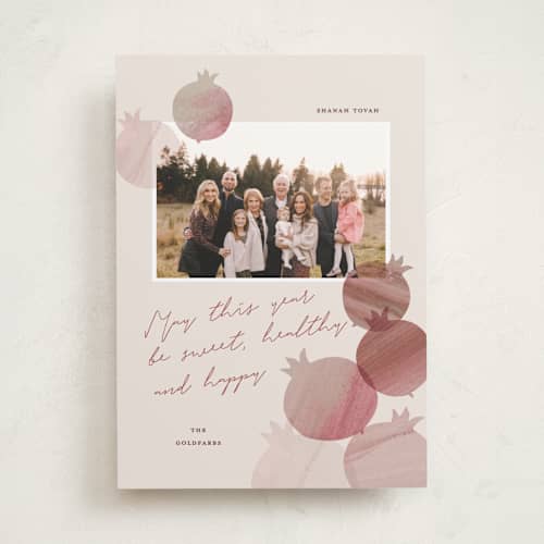 This is a peach rosh hashanah cards with standard by Pati Cascino called sweet year printing on recycled smooth signature in standard