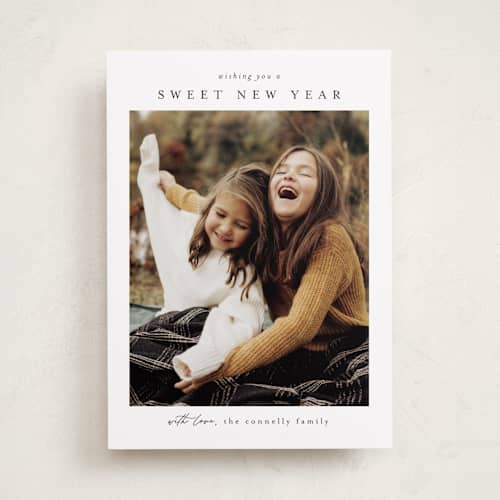 This is a snow rosh hashanah cards with standard by Chris Griffith called frame of happiness printing on recycled smooth signature in standard