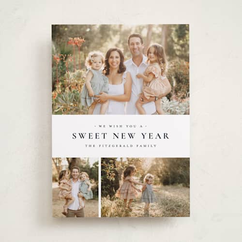 This is a navy rosh hashanah cards with standard by Wildfield Paper Co called quartzite printing on recycled smooth signature in standard
