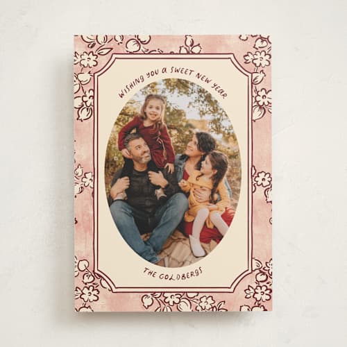 This is a rose rosh hashanah cards with standard by Jenna Holcomb called pomegranate printing on recycled smooth signature in standard