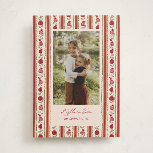 This is a apple rosh hashanah cards with standard by Creo Study called pomegranate pattern printing on recycled smooth signature in standard