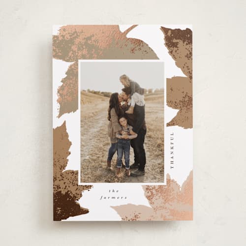 This is a acorn thanksgiving cards invitations with foil pressed by Angela Garrick called autumn printing on recycled smooth signature in standard