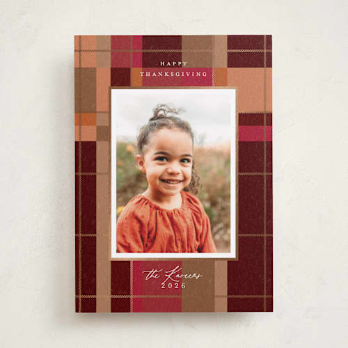 This is a spice thanksgiving cards invitations with foil pressed by Hudson meet Rose called - fall plaid - printing on recycled smooth signature in standard