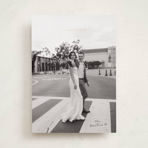 This is a stone thanksgiving cards invitations with foil pressed by Ani Somi called grateful moment printing on recycled smooth signature in standard